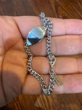 Vintage Monet silver Tone ID Bracelet Curb Chain